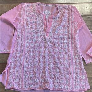Pink Embroidered Women's Top